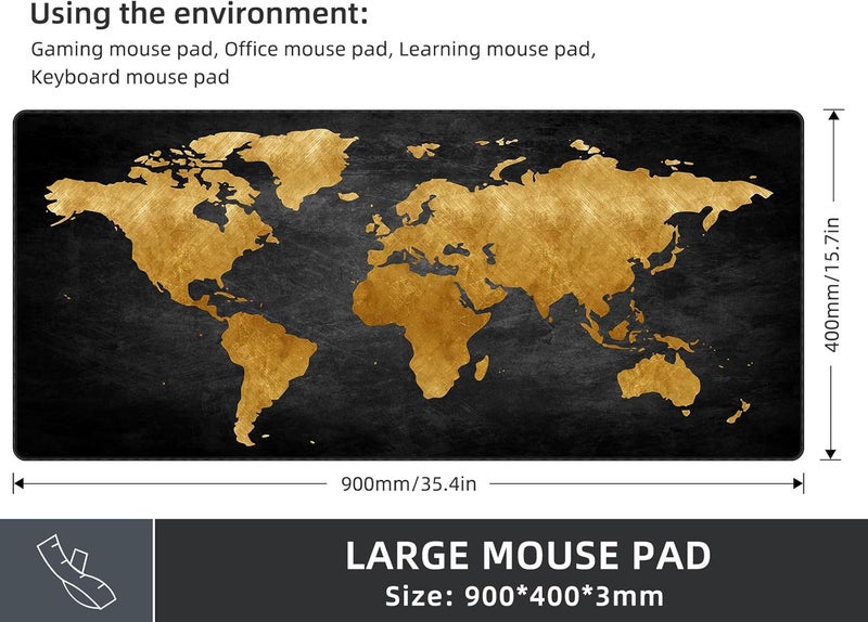 Rinaze Mouse Pad Desk Mat, Multifunctional Large Gaming Mousepad, Office Desk Pad with Washable Durable Design, Keyboard Pad in Black World Map - Image 3